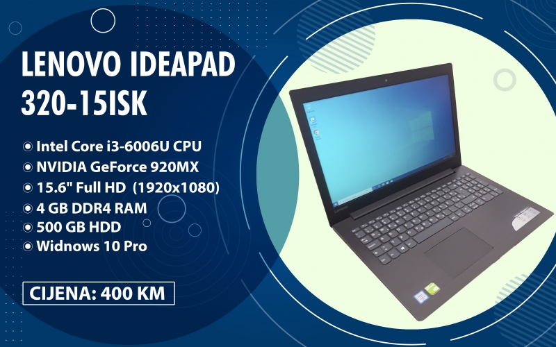 Laptop Lenovo Ideapad 320-15ISK; i3-6006U; NVIDIA 920MX
