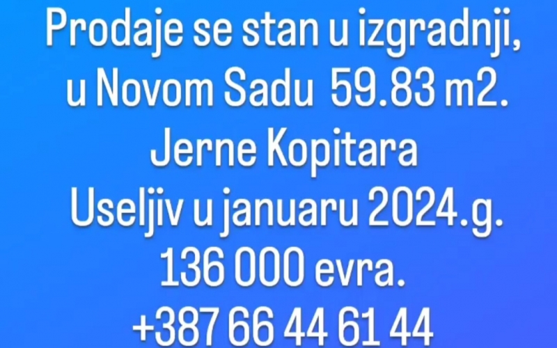 Prodaje se stan u izgradnji u Novom Sadu, 59.83m2  136 000 evra