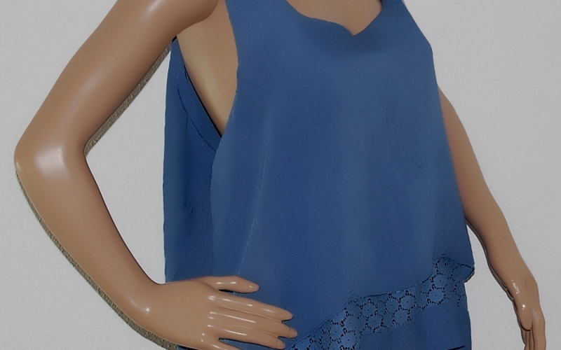 Lepršava ljetna ženska bluza/top sa cvjetnom čipkom ~ boja kobalt plava-ONE SIZE
