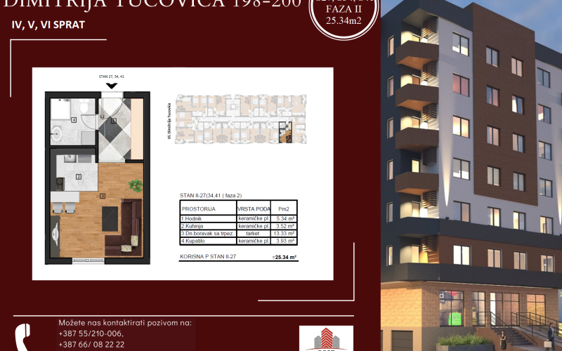 S27, 34, 41 - 25,34 m2 - GARSONJERA U IZGRADNJI! BIJELJINA