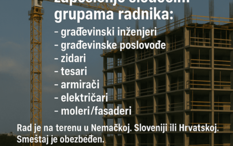 Građevinska firma nudi zaposlenje