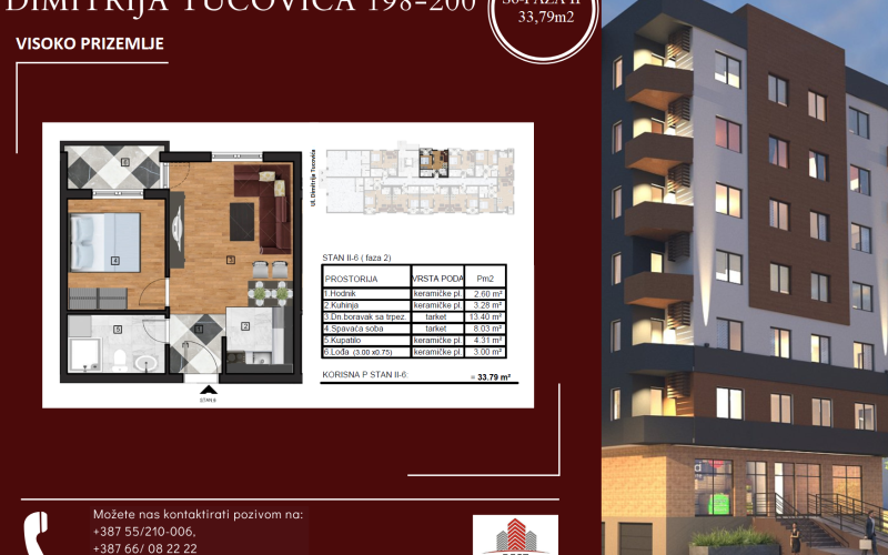 S6- 33.79m2 JEDNOIPOSOBAN STAN U IZGRADNJI -VISOKO PRIZEMLJE BIJELJINA