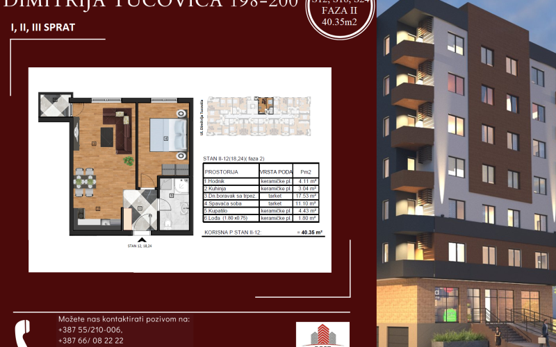 S12, 38, 45- 40.35m2- JEDNOIPOSOBAN STAN U IZGRADNJI! BIJELJINA