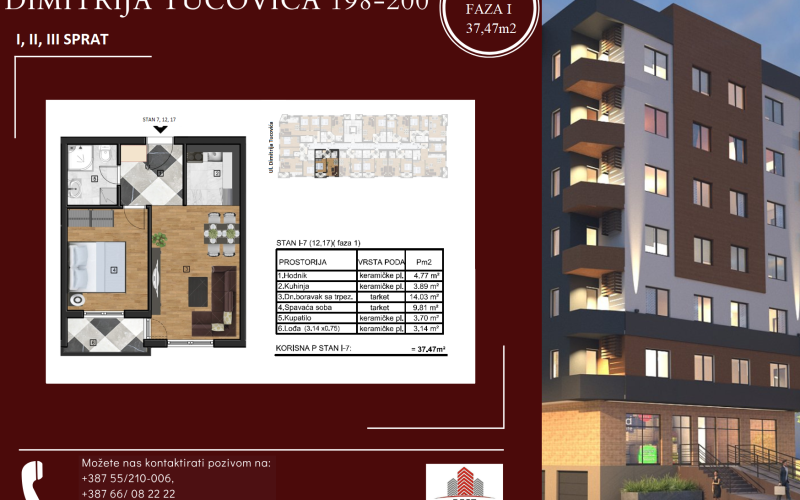 S17 - 37,47 m2 - JEDNOIPOSOBAN STAN U IZGRADNJI! BIJELJINA
