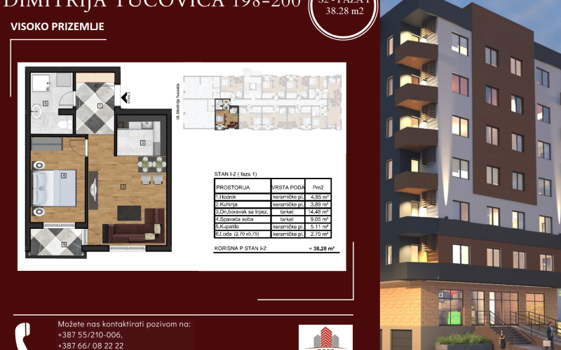 S2 - 38,28m2 - JEDNOIPOSOBAN STAN U IZGRADNJI! BIJELJINA