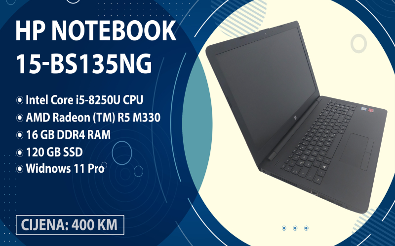 Laptop HP Notebook 15; i5-8250U; 16GB RAM; AMD R5 M330; 120GB SSD