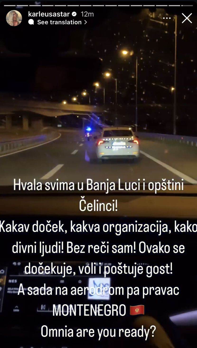 Jelena Karleuša avionom Vlade Srpske letjela iz Banje Luke u Budvu