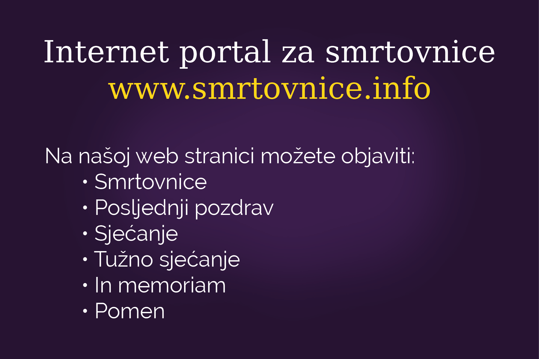 Novi digitalni oglasni prostor za objavljivanje smrtovnica: Počeo sa radom portal smrtovnice.info