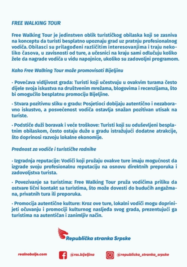 Jasna Pazarac Savić: RSS je danas poklonila građanima Free Walking Tour, na Gradu je da ga iskoristi