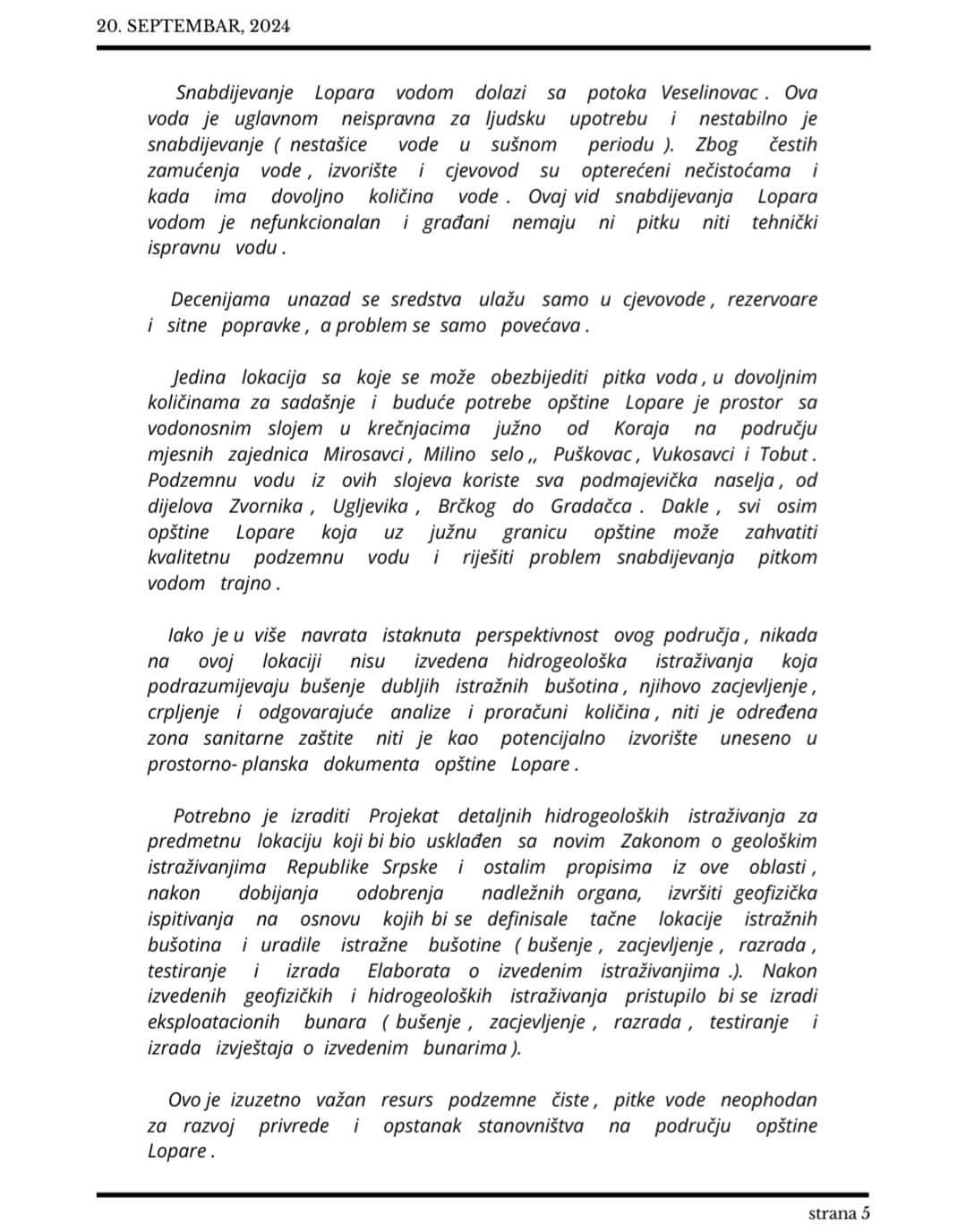 Milanko Tošić predstavio dio prijedloga trajnog rješavanja problema pitke vode u Loparama: Godinama je to problem, riješiću ga!