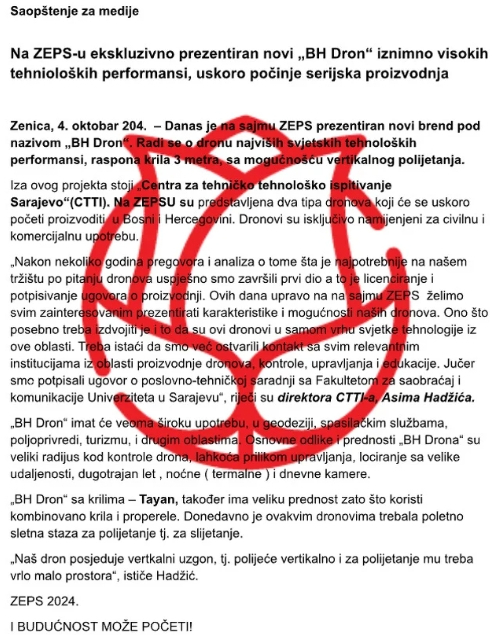 Javnost obmanuta: "Bh. dronovi" kupljeni u Kini pa predstavljeni u Zenici kao domaći brend