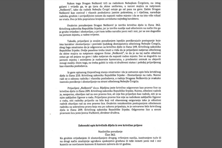 Detalji krivične prijave radnika pumpe protiv Neškovića