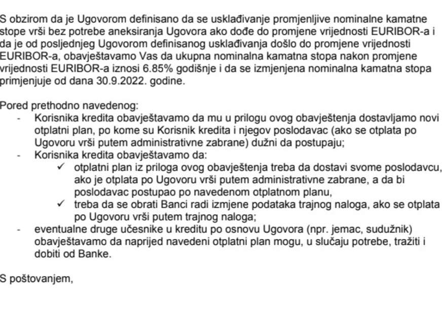 Klijenti dobijaju obavještenja od banaka da im se od sutra povećava rata