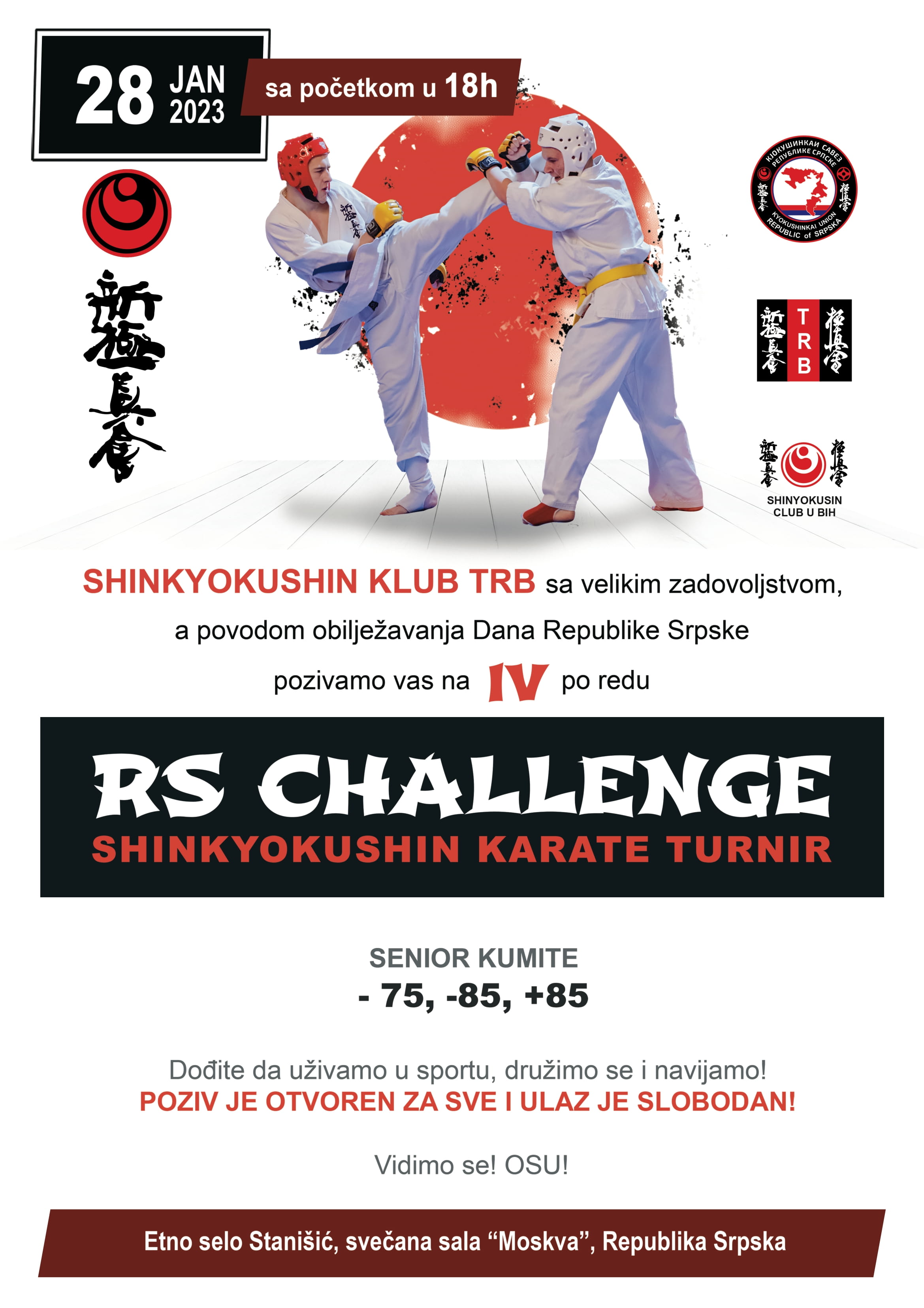 U subotu, 28. januara, četvrti „RS čelendž“ kjokušin karate turnir u Bijeljini