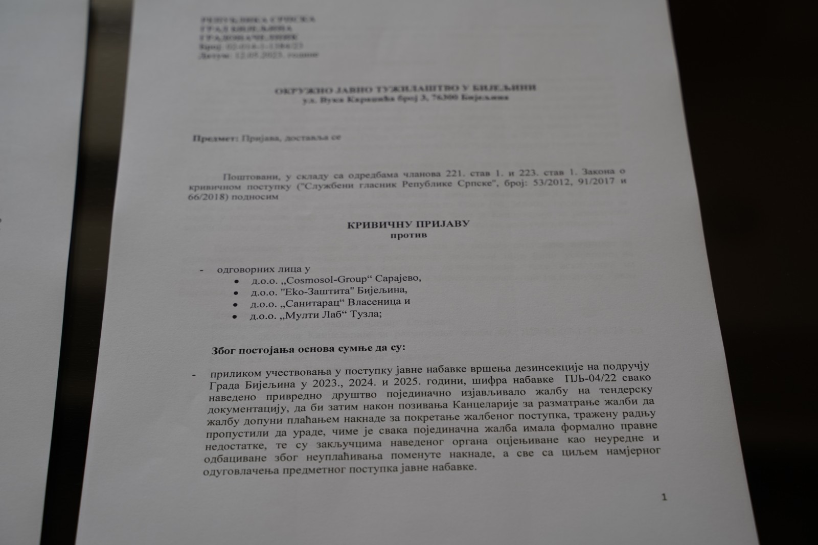 Ostojić: Zloupotrebe postupka javnih nabavki prouzrokovale nove krivične prijave