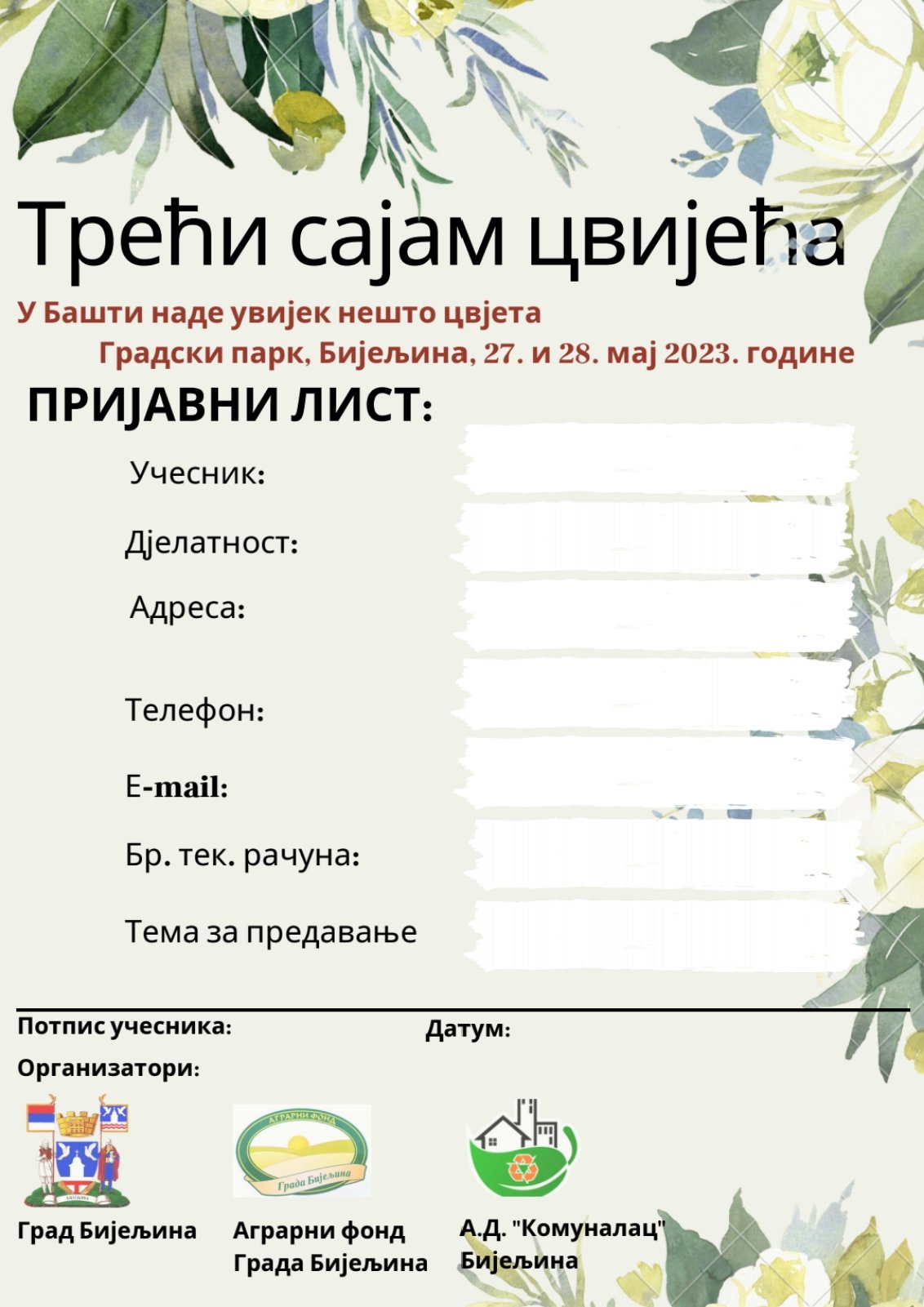 Prijave za Sajam cvijeća u Bijeljini do 23. maja