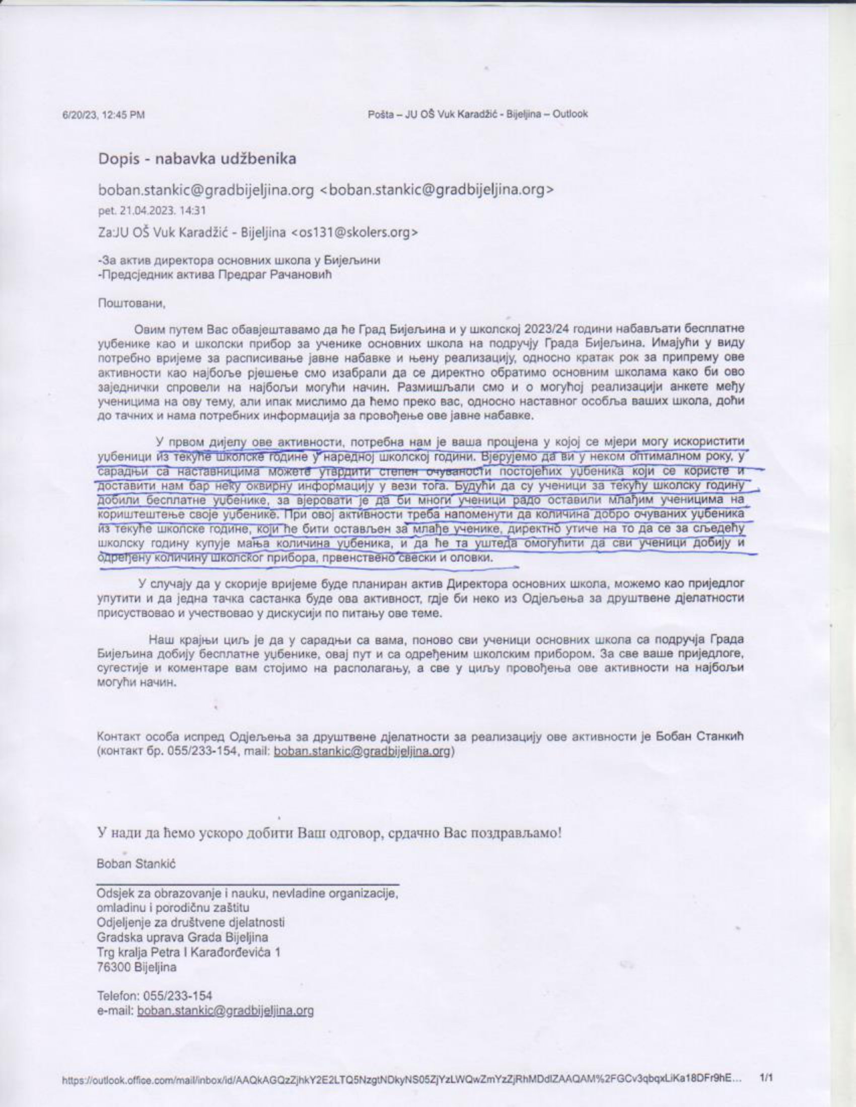 Račanović: Neistinite javne objave Gradonačelnika dovele do potpune pometnje u školama