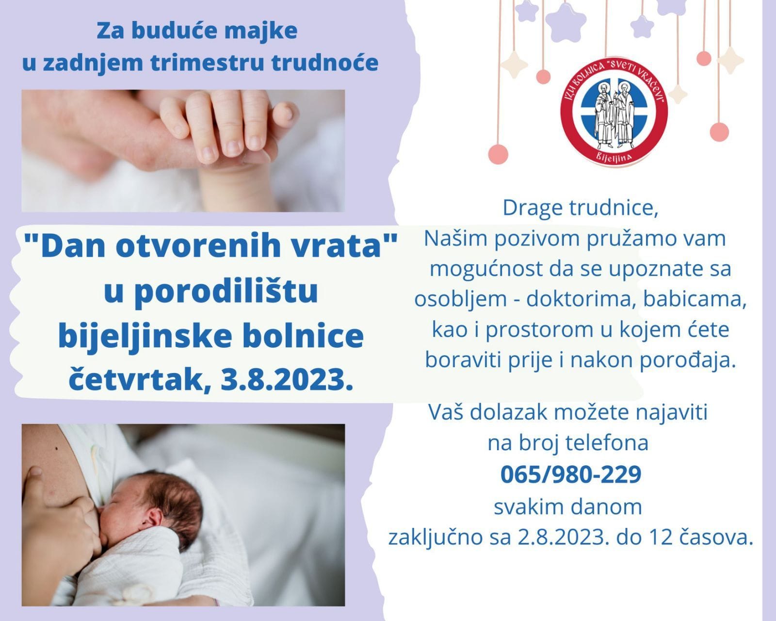 POZIV ZA BUDUĆE MAJKE Dan otvorenih vrata u porodilištu bijeljinske bolnice