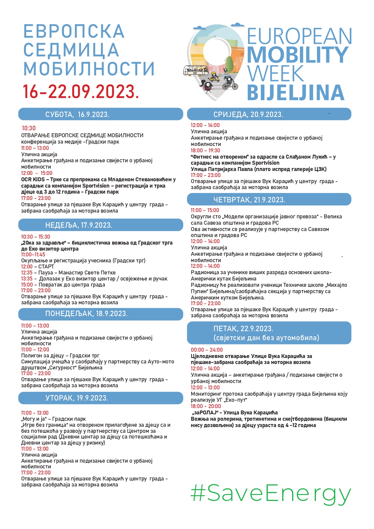 Bijeljina: U subotu počinje Evropska sedmica mobilnosti