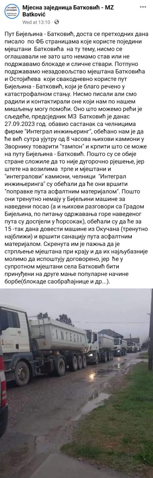 Lokalni put Bijeljina-Batković-Klis praktično van funkcije, „Integral inženjering“ i dalje ćuti