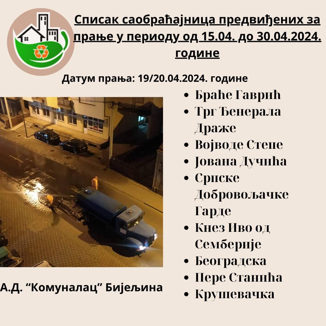 Bijeljina: Pranje gradskih ulica od 15. do 30. aprila (RASPORED)